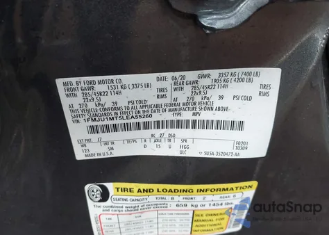 2020 Ford Expedition Platinum из США, поврежденный, VIN 1FMJU1MT5LEA55260